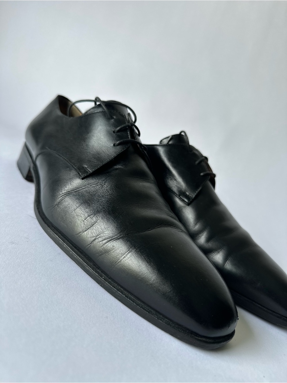 MORESCHI Made in Italy Black Leather Plain Toe Derby Shoes Size 10 US / 9 EU